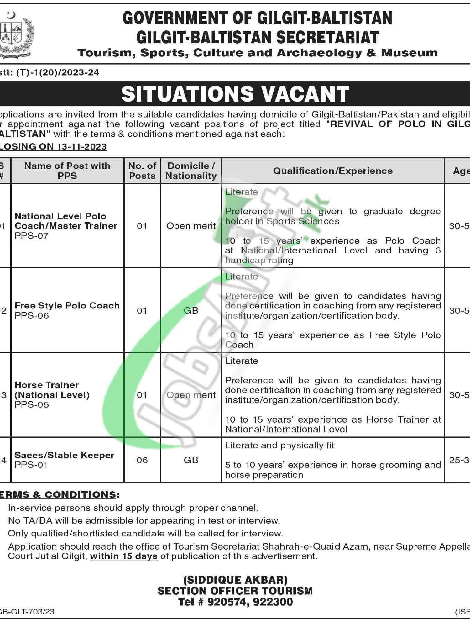Gilgit Baltistan Secretariat Jobs