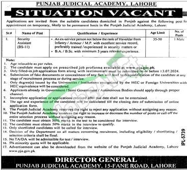 Punjab Judicial Academy Jobs