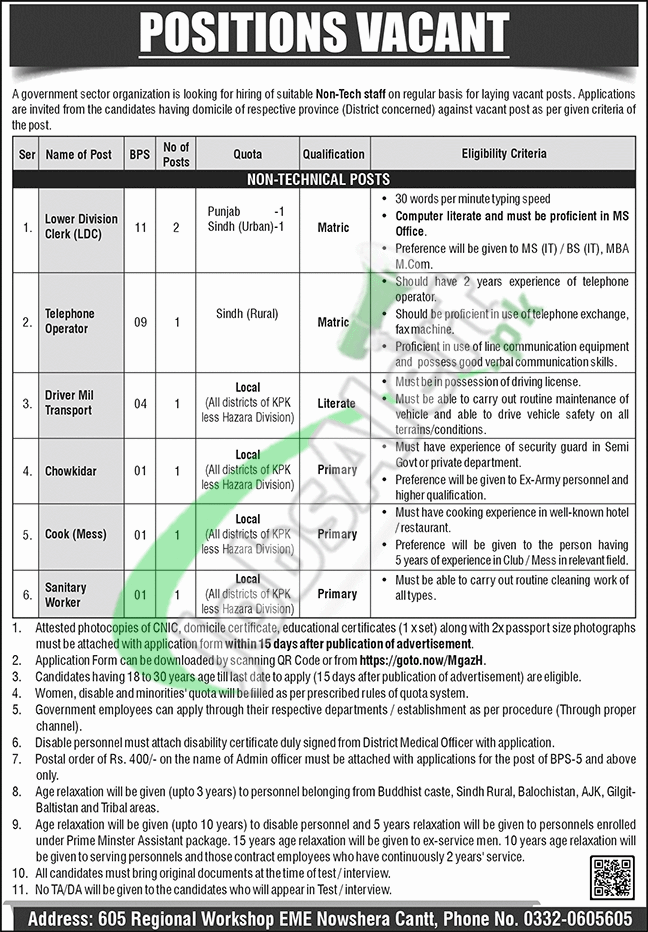 605 Regional Workshop EME Nowshera Jobs