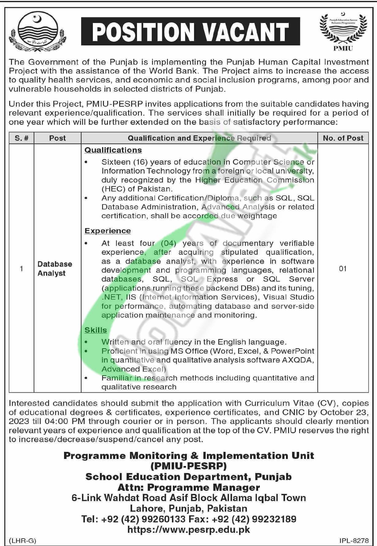 School Education Department Punjab Jobs