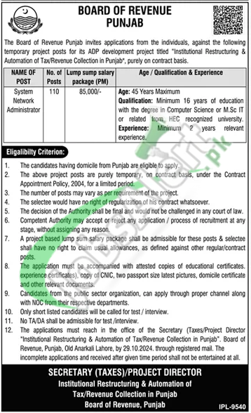 Board of Revenue Punjab Jobs