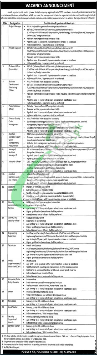 PO Box 795 Islamabad Jobs