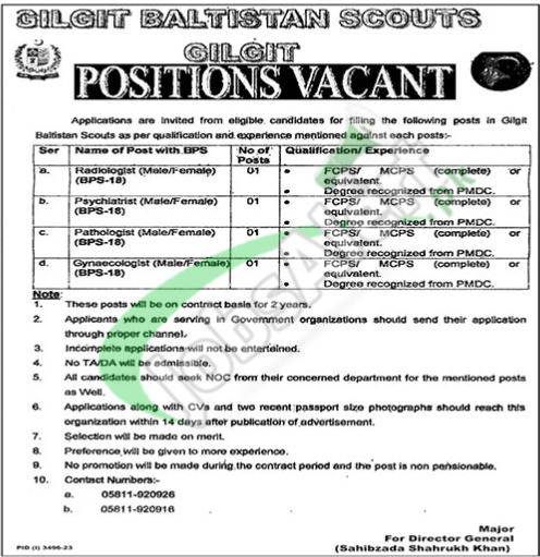 Gilgit Baltistan Scouts Jobs