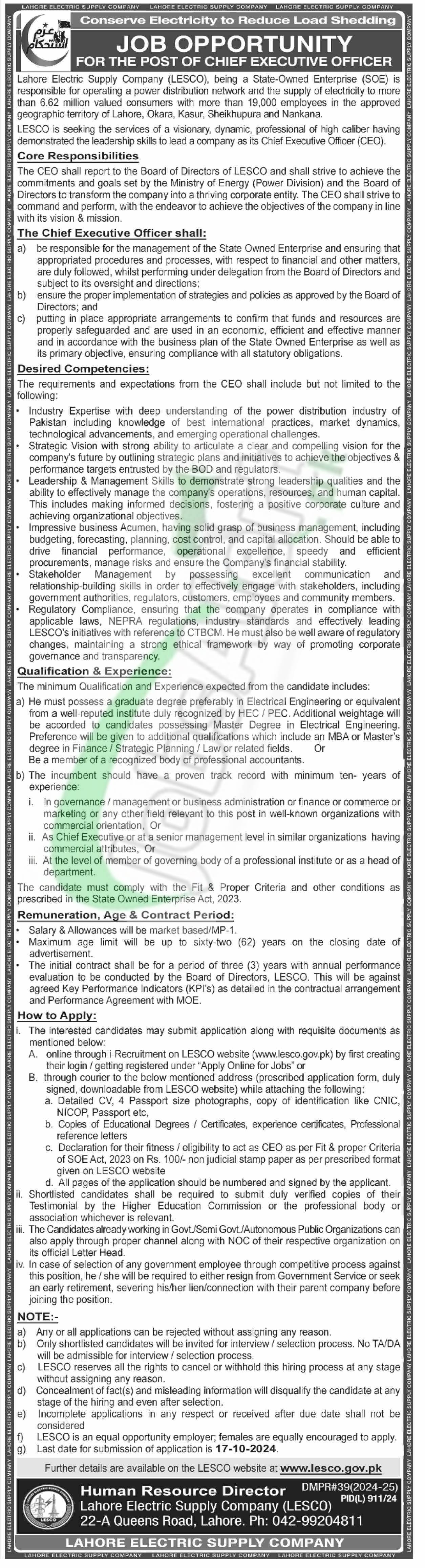 www.lesco.gov.pk Jobs