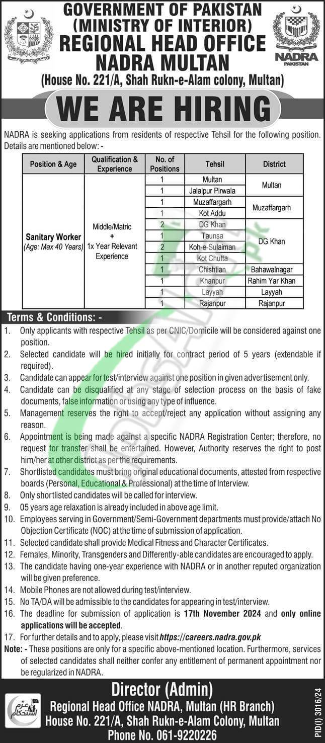 NADRA Multan Jobs