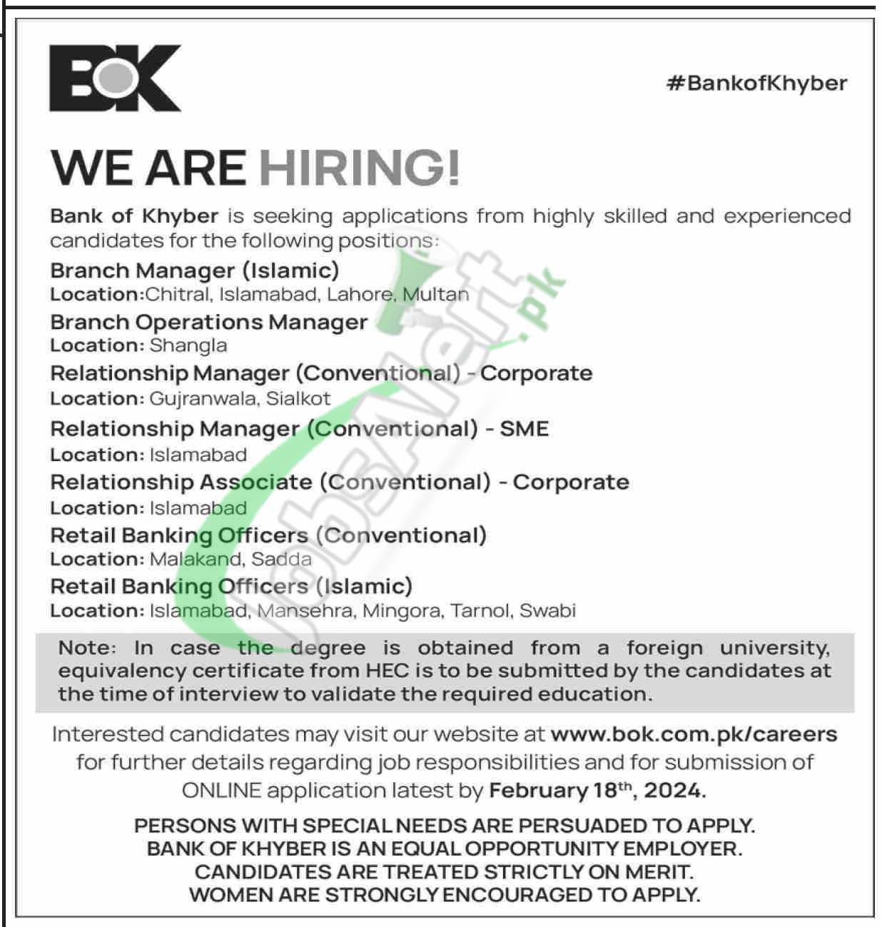 Bank of Khyber Branch Manager Jobs