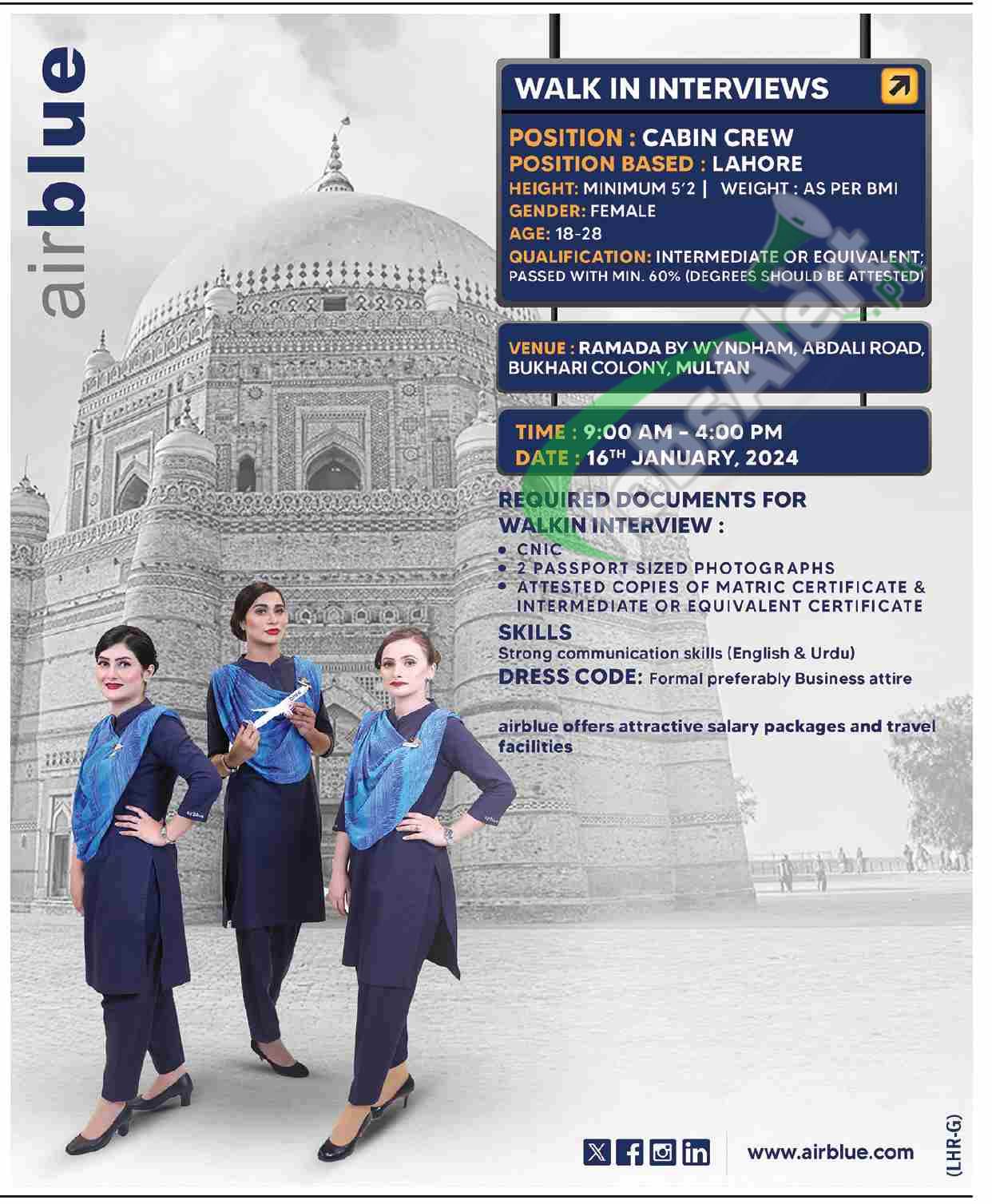 Air Blue Cabin Crew Jobs