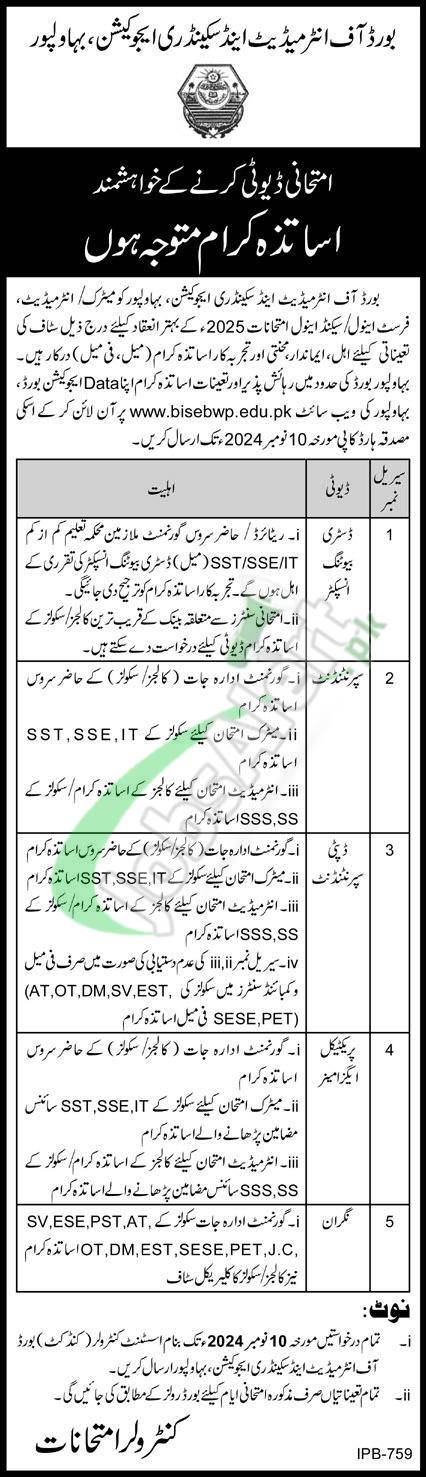 BISE Bahawalpur Jobs