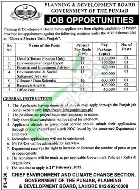 Planning and Development Department Punjab Jobs