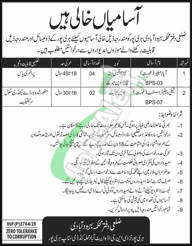  Population Welfare Department Haripur Jobs