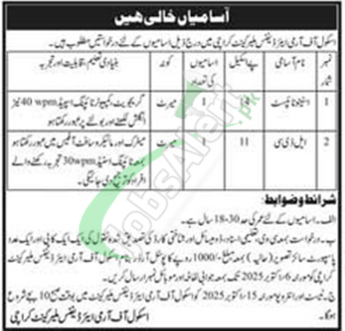 Army Air Defence Centre Malir Cantt Karachi Jobs