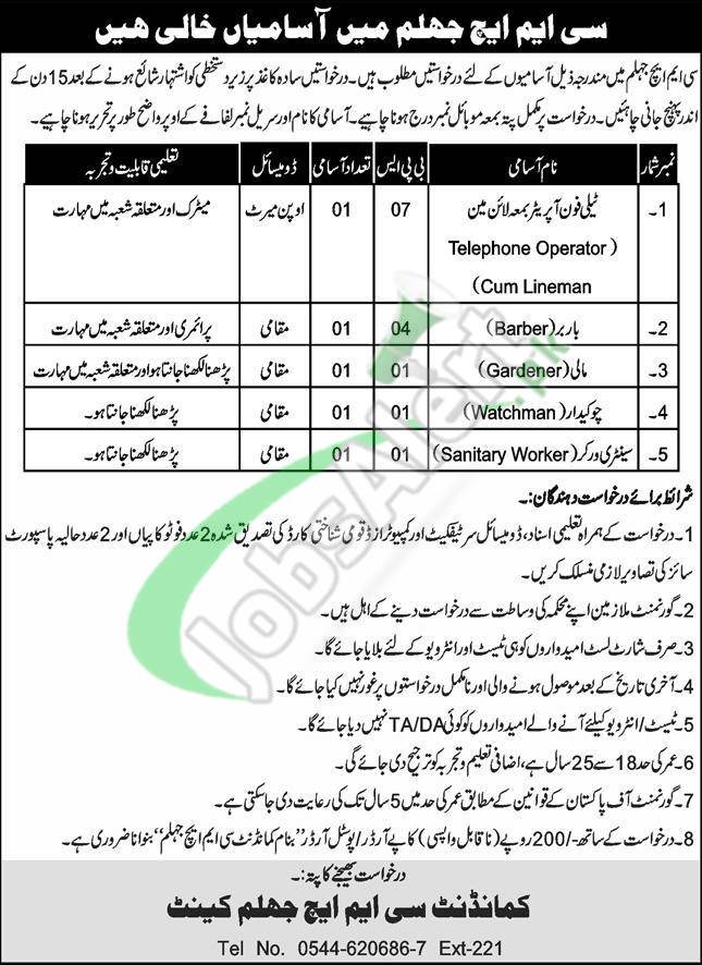 CMH Jhelum Jobs