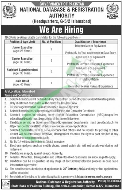 NADRA Junior Executive Jobs