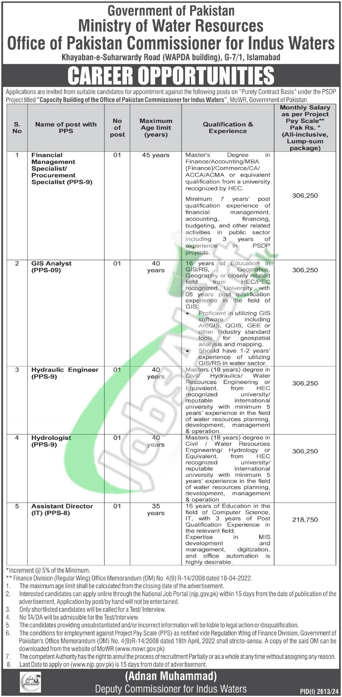 Ministry of Water Resources Jobs