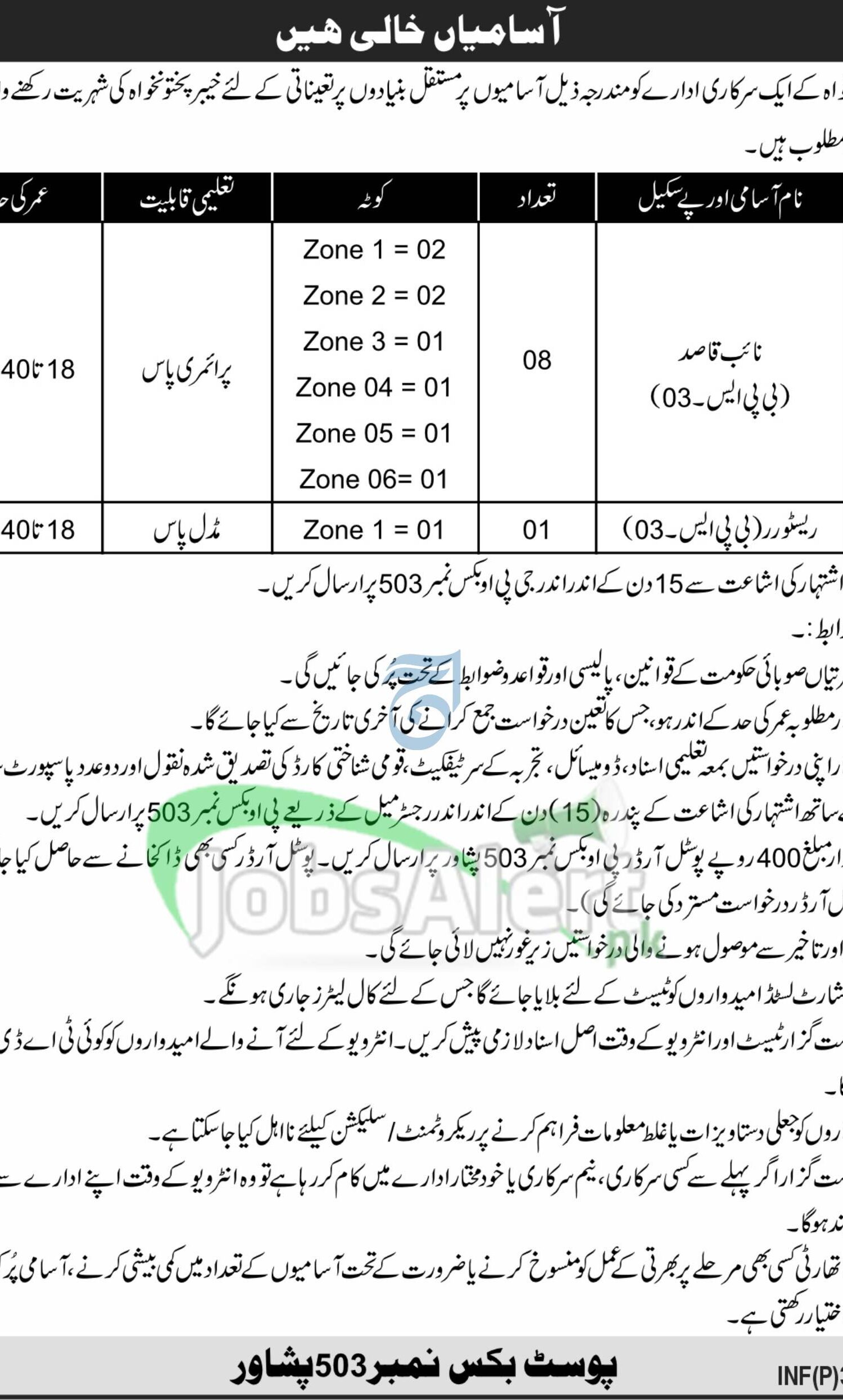 PO Box 503 Peshawar Jobs