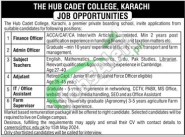 Hub Cadet College Karachi Jobs