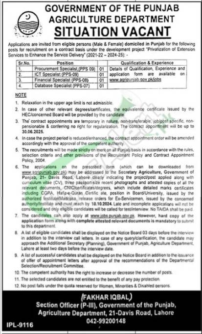 Agriculture Department Punjab Jobs