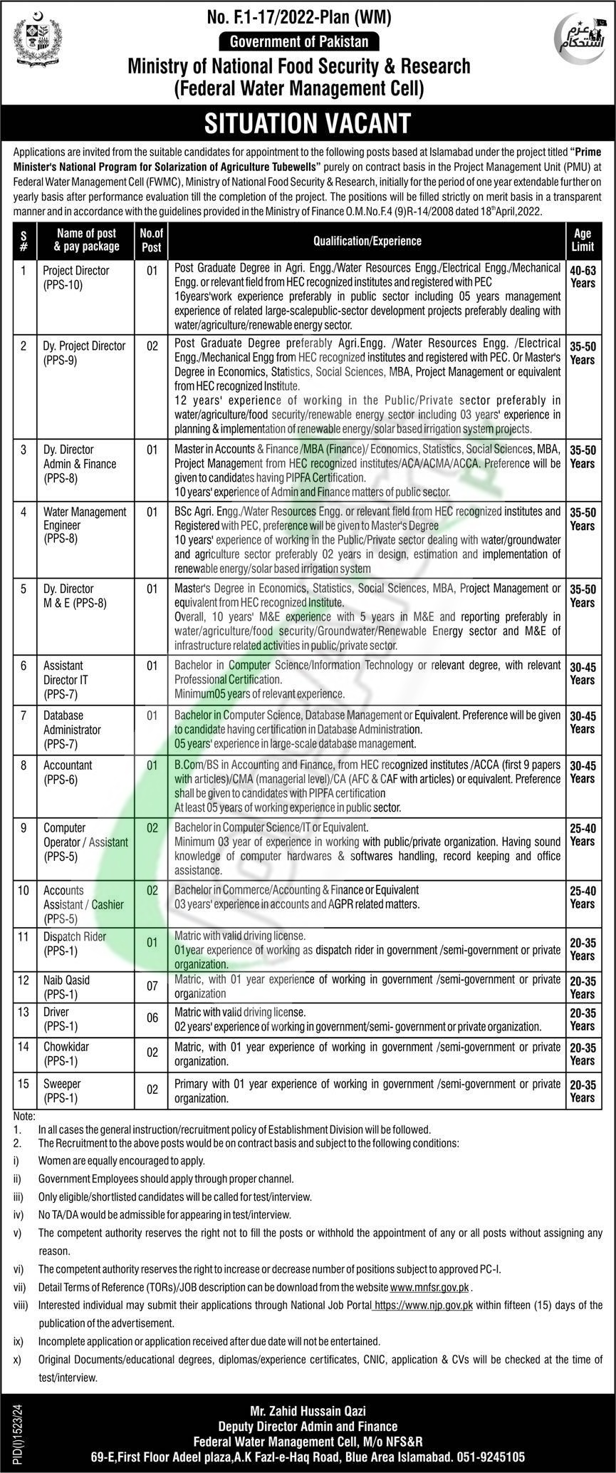 Ministry Of National Food Security and Research Jobs