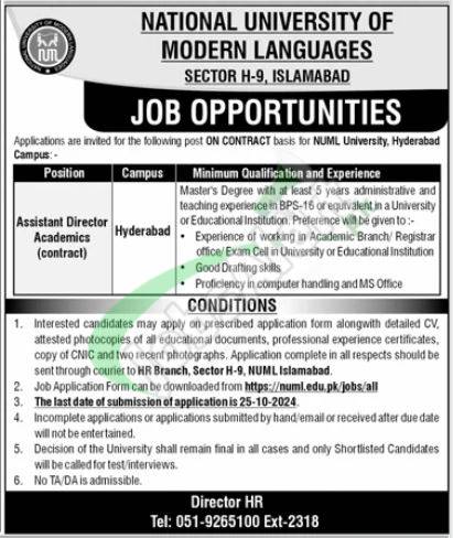 NUML Hyderabad Jobs