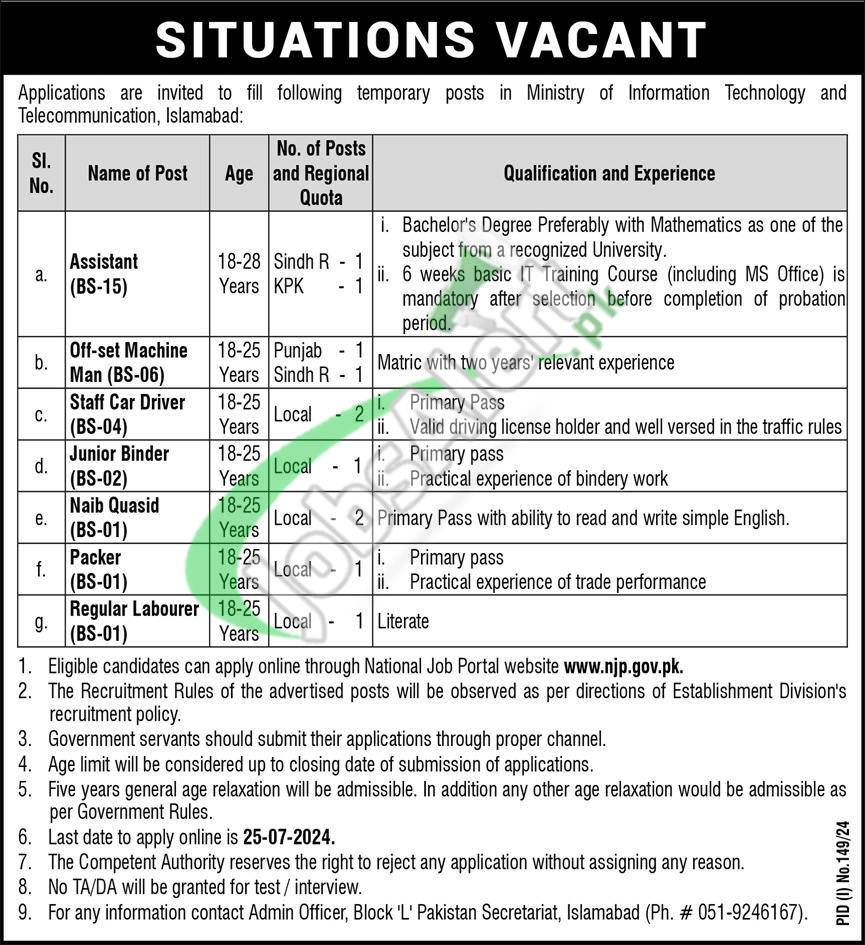 Ministry of Information Technology Jobs