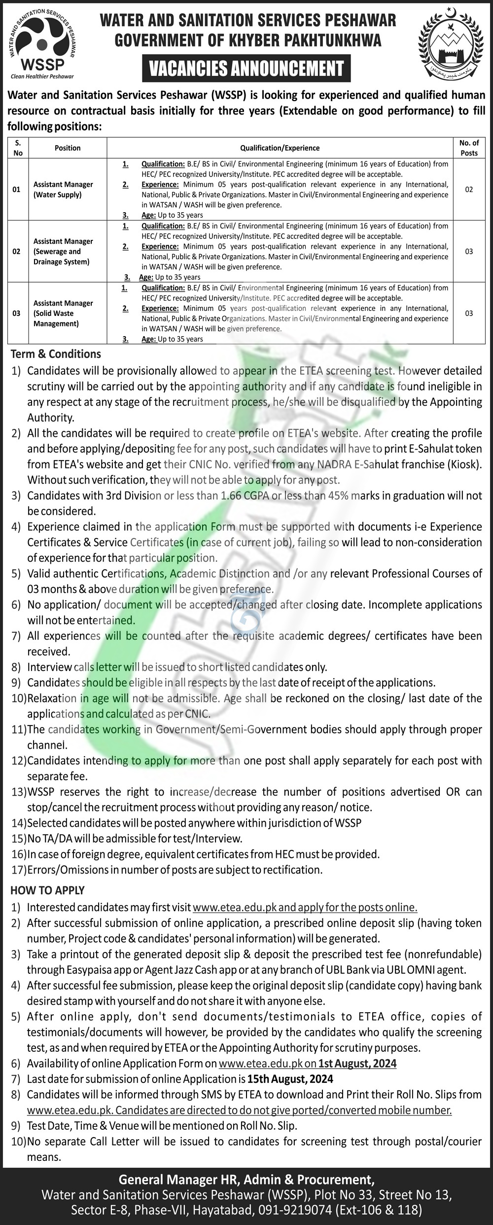 Water and Sanitation Services Peshawar Jobs