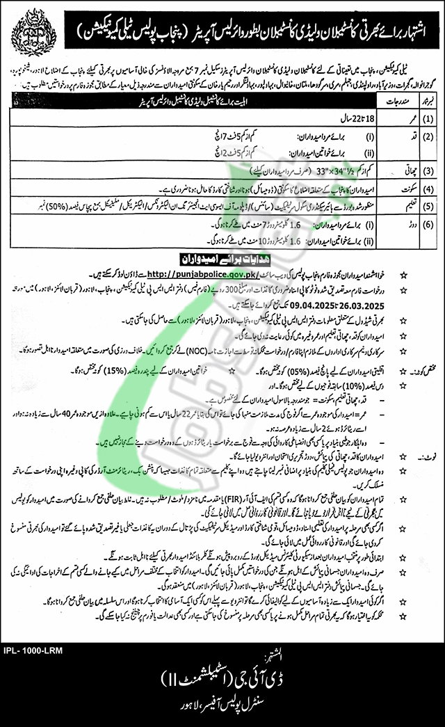 Punjab Police Wireless Operator Jobs