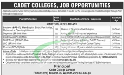 Cadet College Larakana Jobs