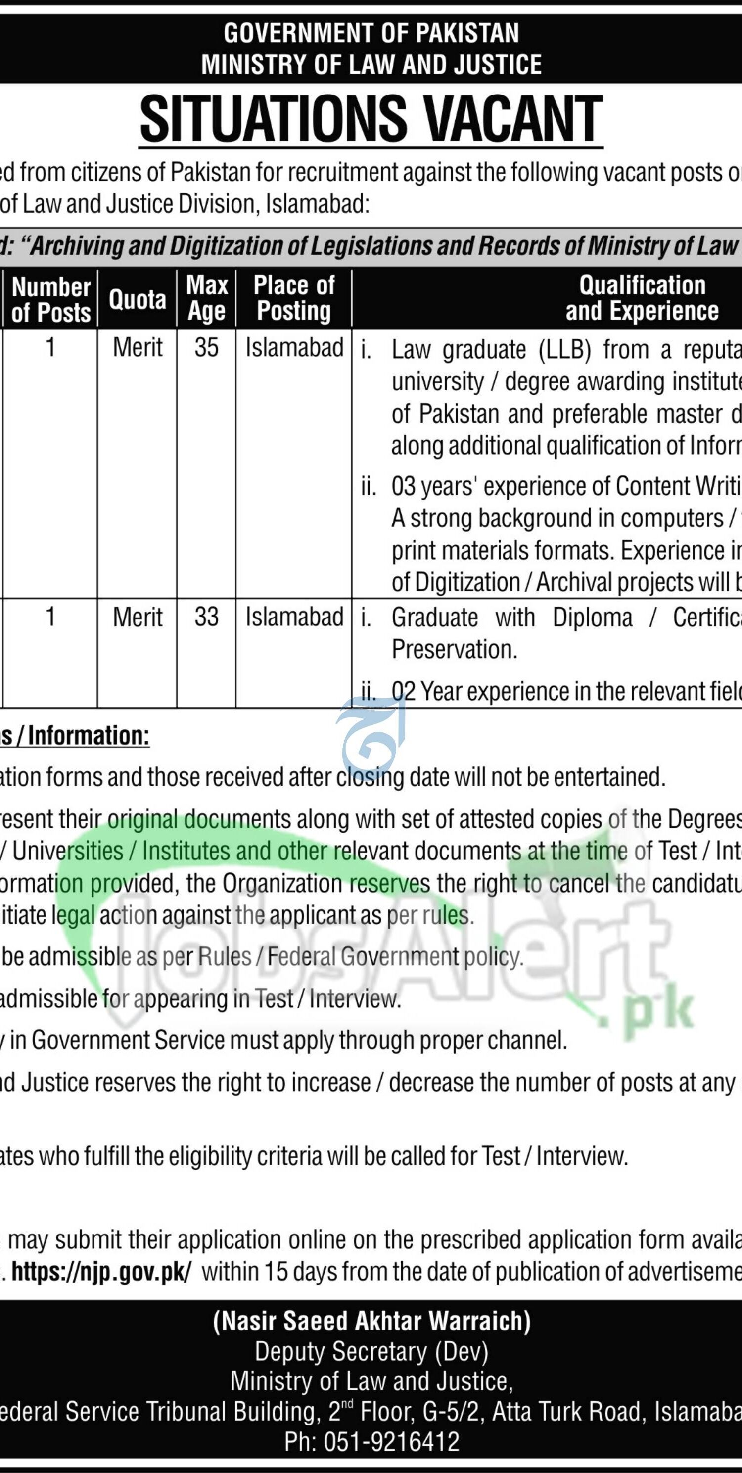 Ministry of Law & Justice Jobs