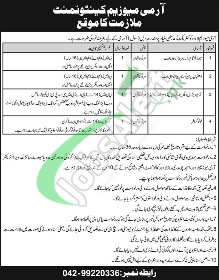 Army Museum Lahore Jobs