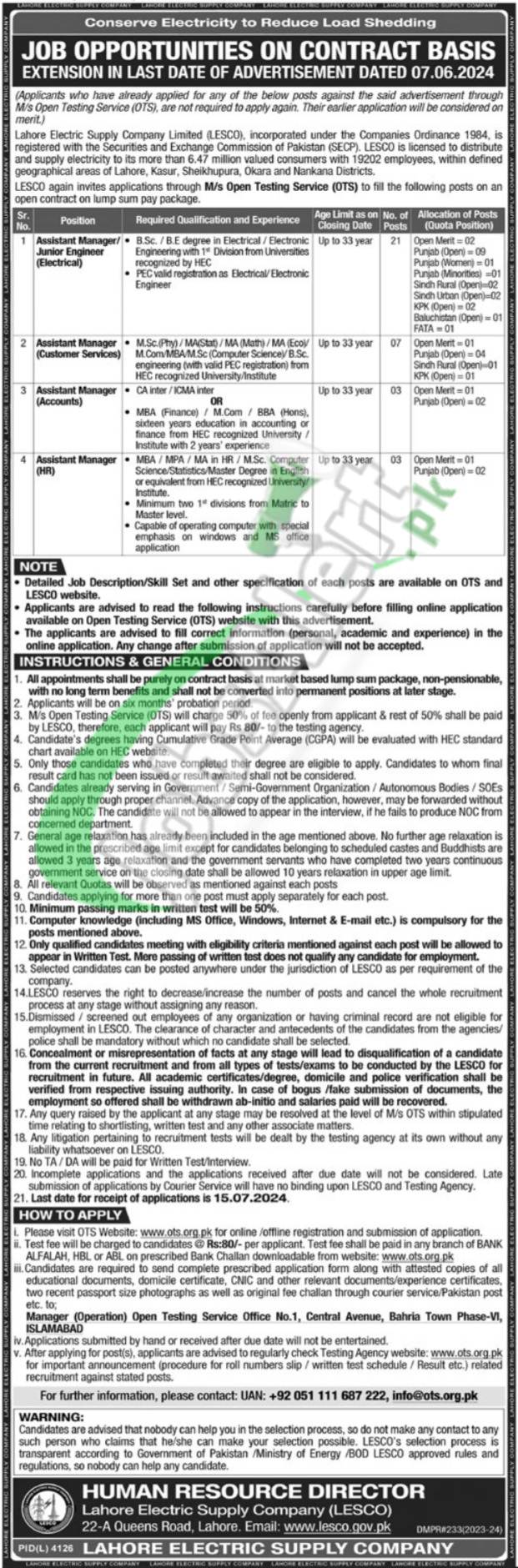 WAPDA LESCO Jobs