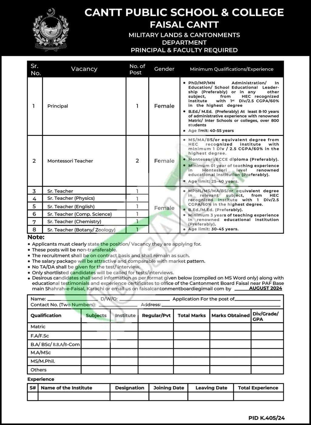 Cantonment Board Faisal Karachi Jobs