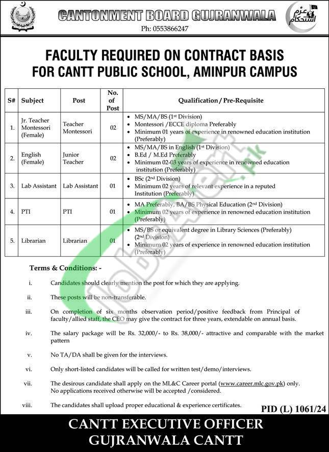 Cantonment Board Gujranwala Jobs