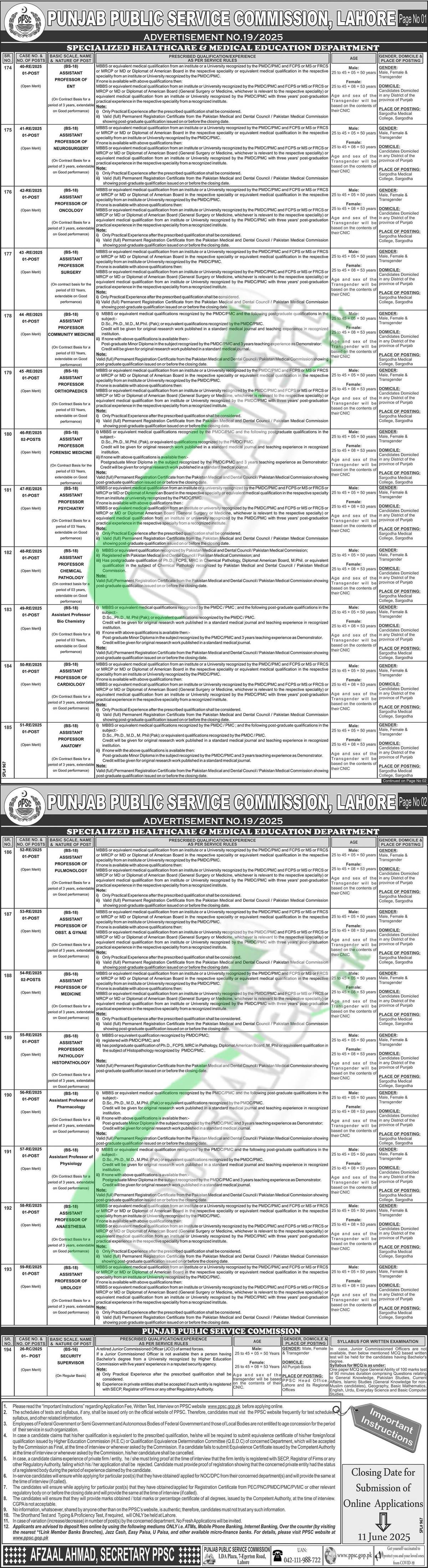 PPSC Assistant Professor Jobs