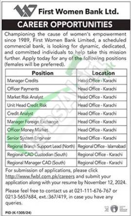 First Women Bank Jobs