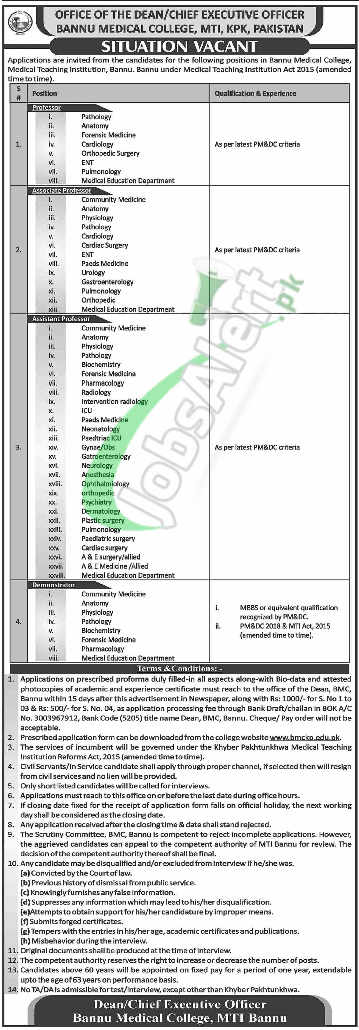 Bannu Medical College Jobs