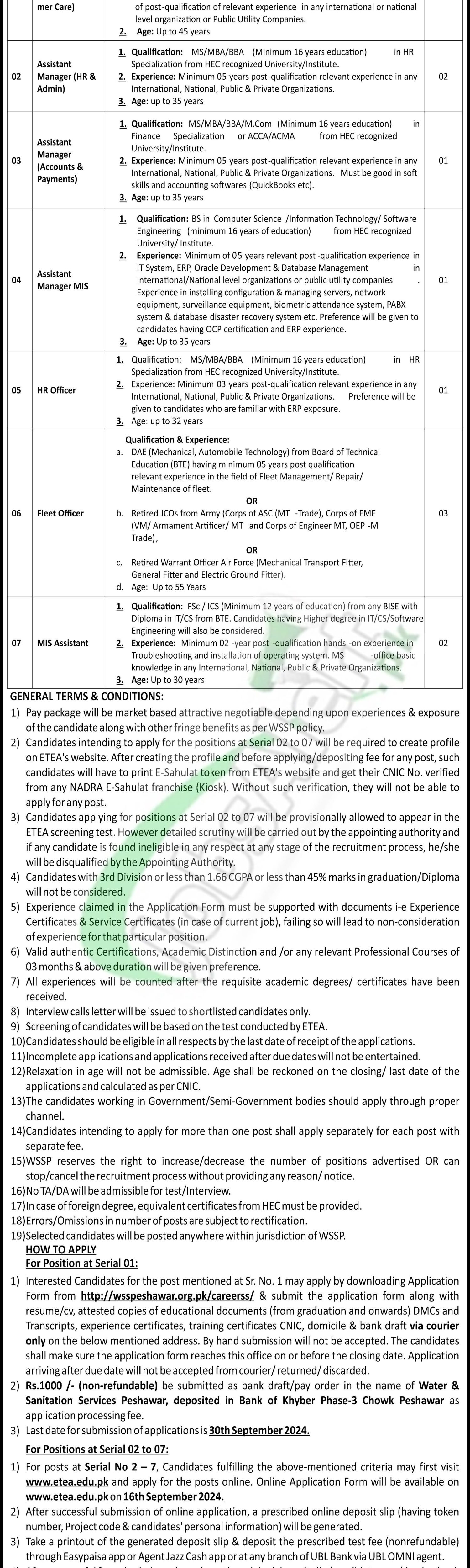 Water and Sanitation Services Peshawar Jobs