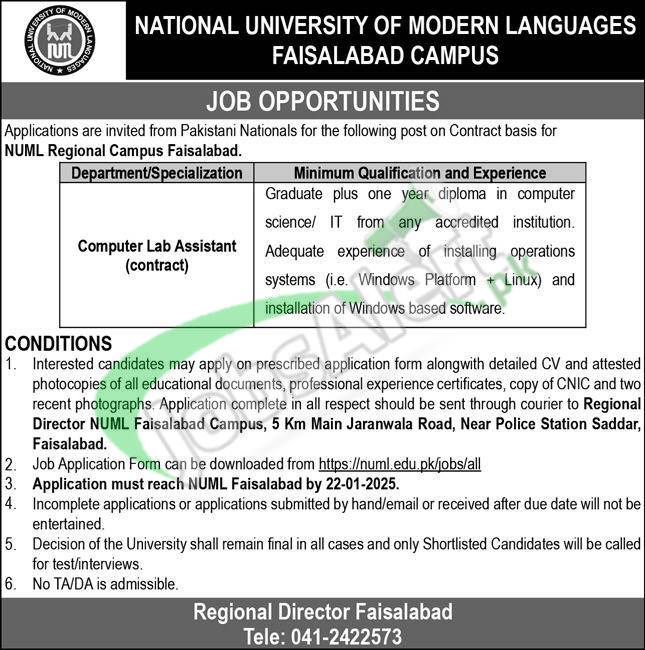 NUML Faisalabad jobs