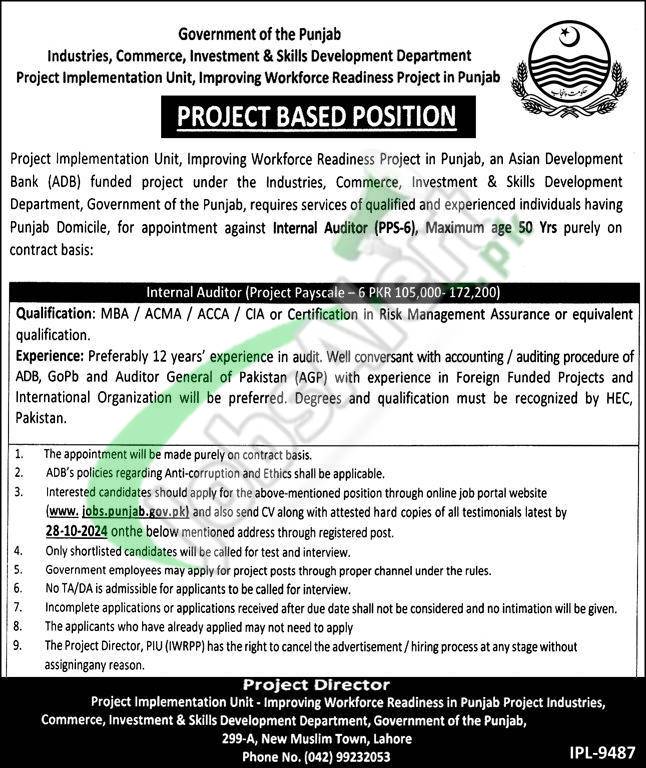 Industries Commerce Investment and Skills Development Department Punjab Jobs