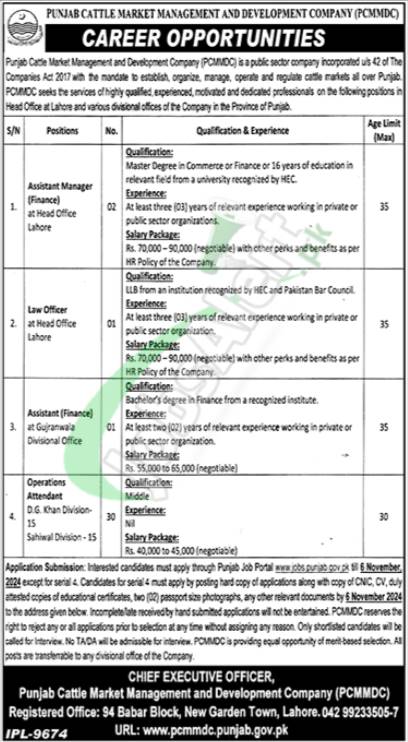 Punjab Cattle Market Management & Development Company Jobs