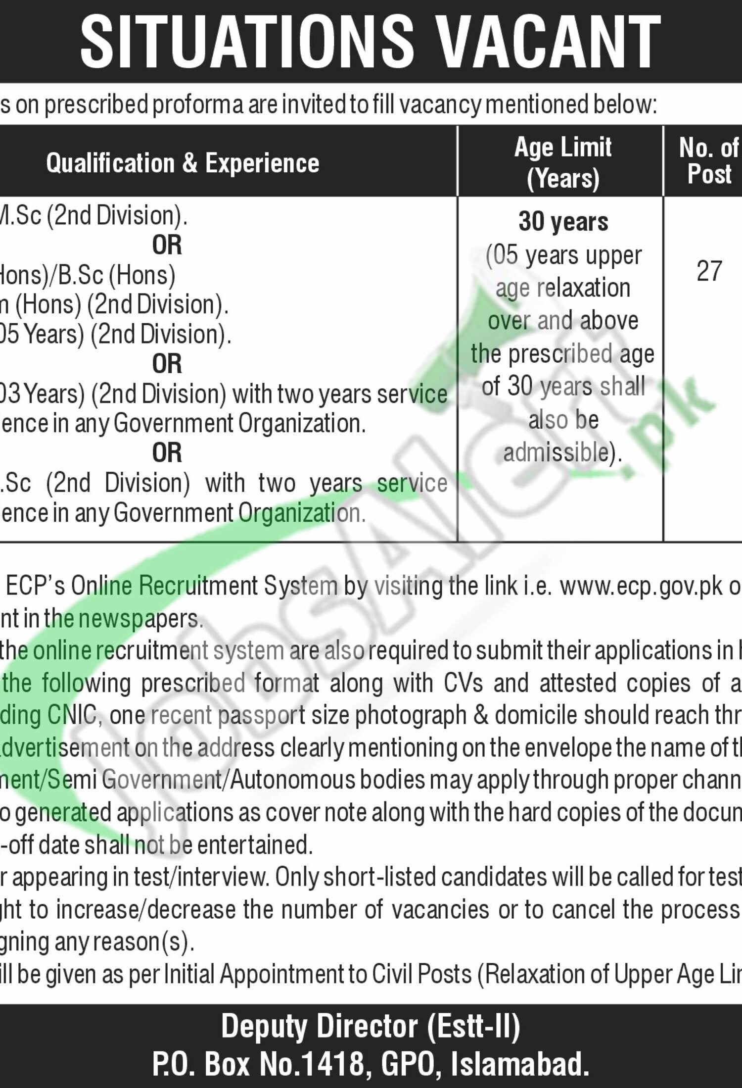 PO Box 1418 GPO Islamabad Jobs