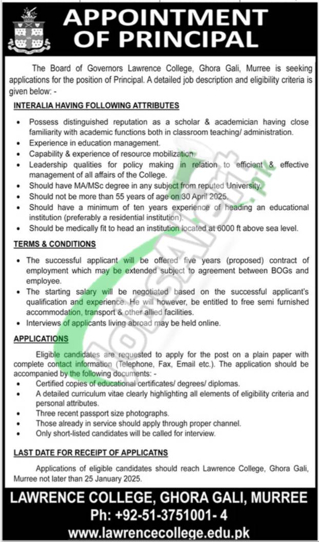 Lawrence College Murree Jobs