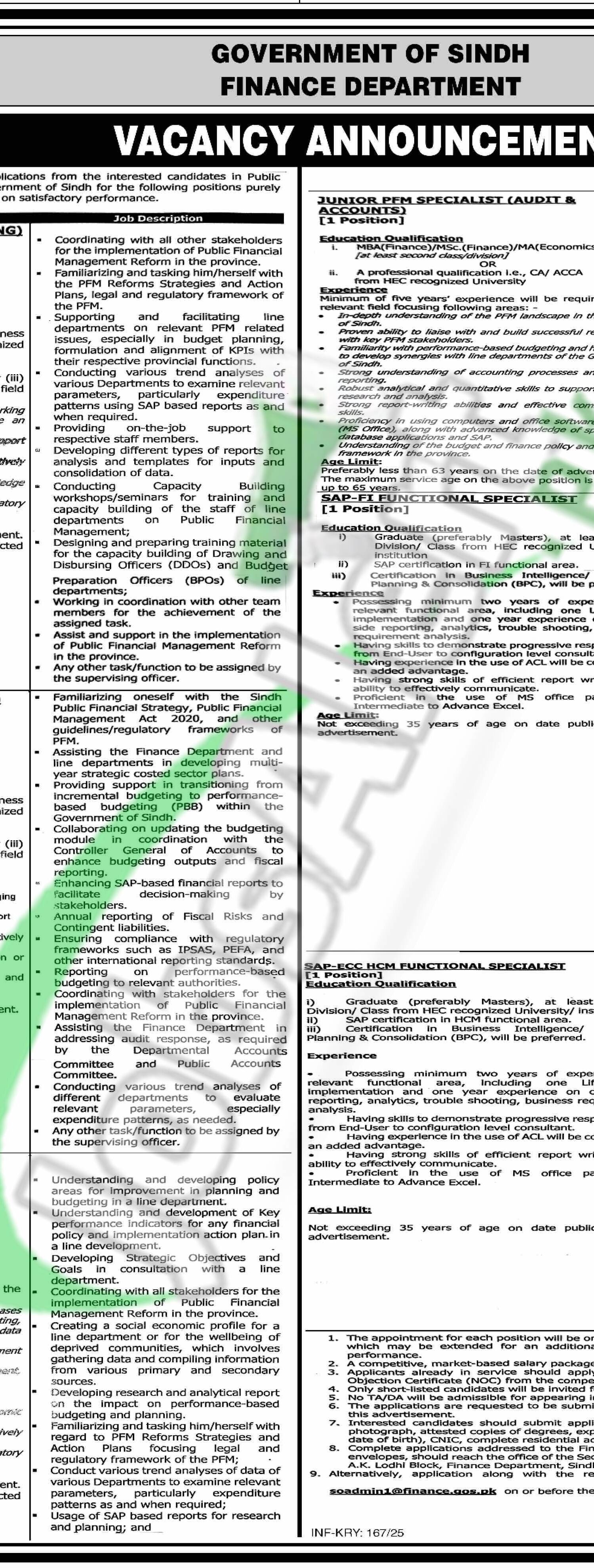 Finance Department Sindh Jobs 2025 Latest Employment Opportunities Finance Department Sindh Jobs