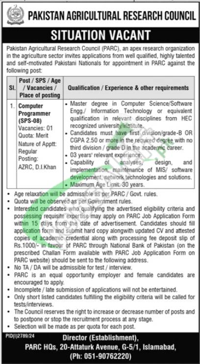 www.parc.gov.pk jobs