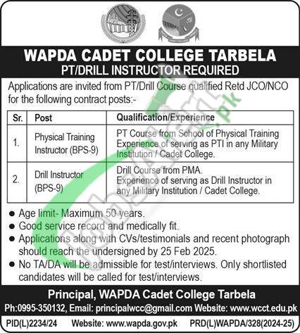 WAPDA Cadet College Tarbela Jobs