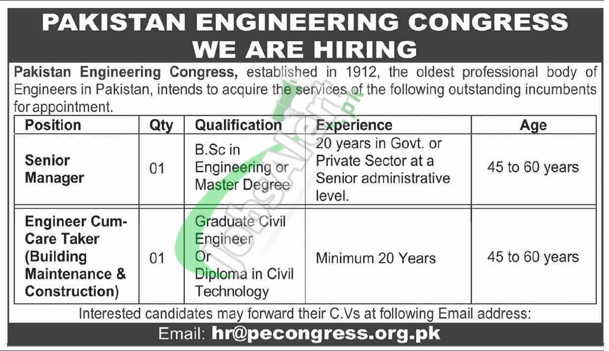 Pakistan Engineering Congress Jobs