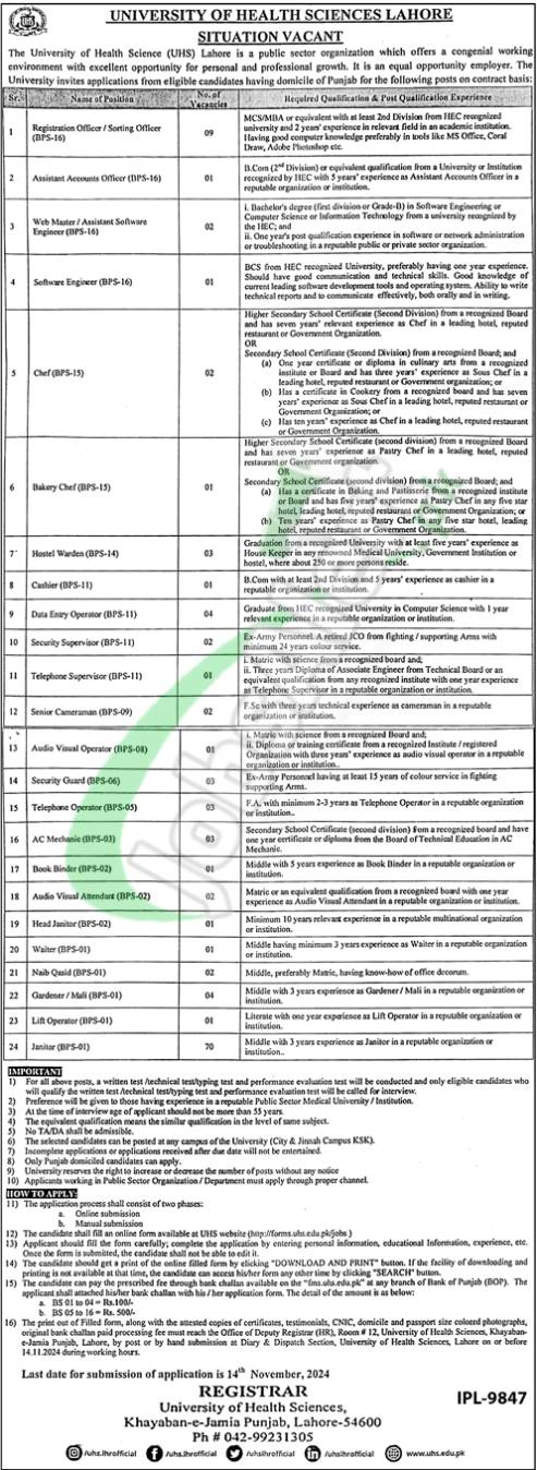 UHS Lahore Jobs