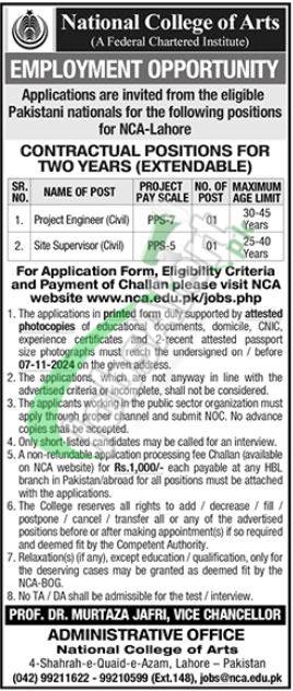 National College of Arts Jobs