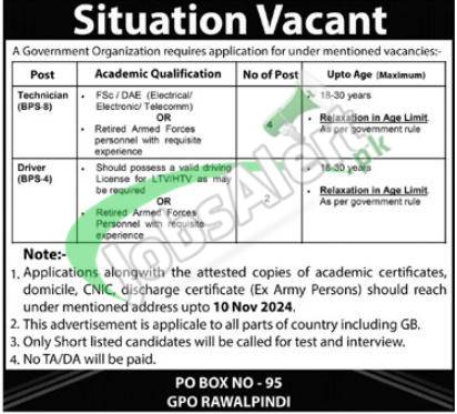 PO Box 95 GPO Rawalpindi Jobs