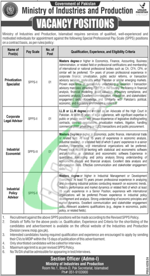 Ministry of Industries & Production Jobs