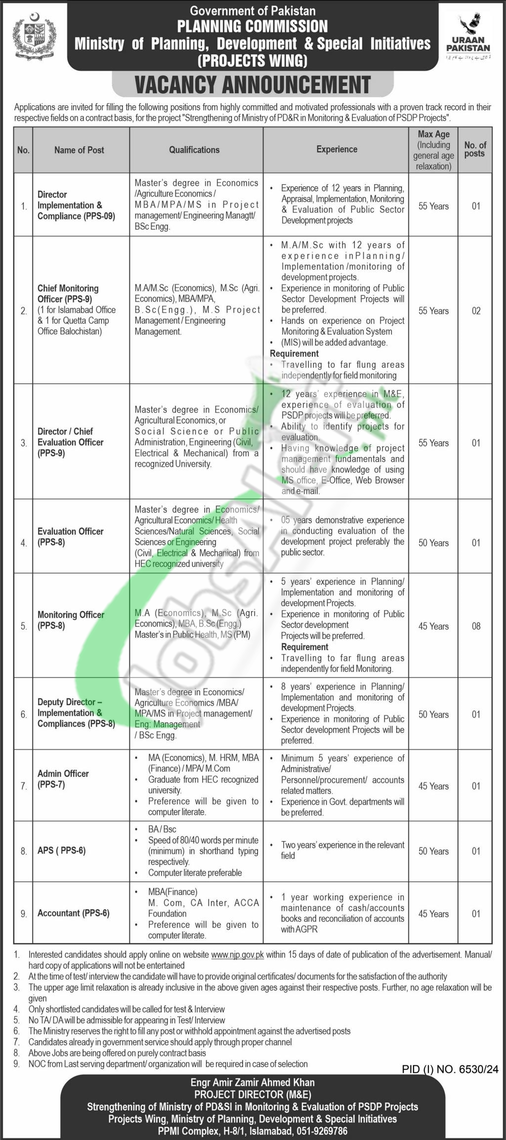 Ministry of Planning Development & Special Initiatives Jobs